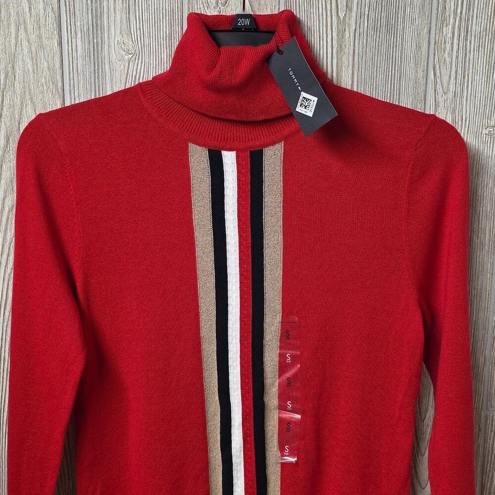 Tommy Hilfiger Global Cable Stella Red Turtleneck Sweater Womens Size Small NWT - Picture 2 of 11